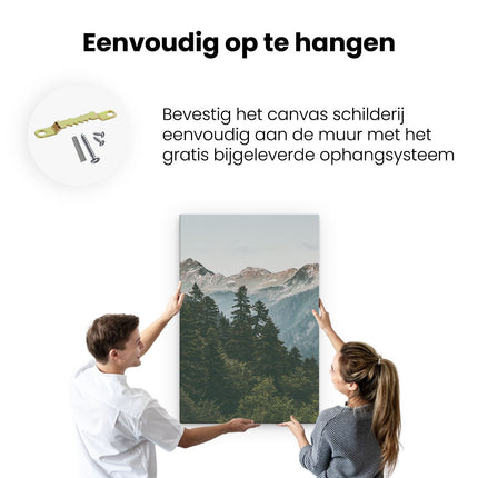 Canvas schilderij ophangen Bos Met Bomen In De Bergen