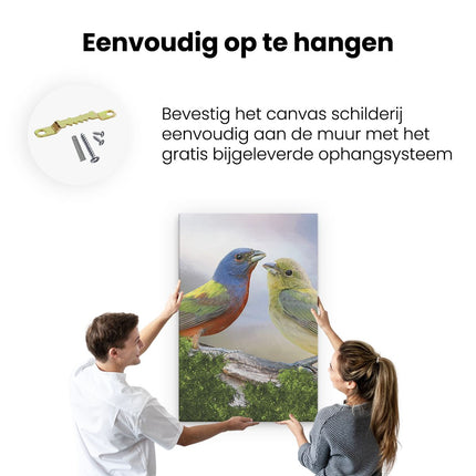 Canvas schilderij ophangen Getekende Gorzen Vogels - Kleur - Abstract