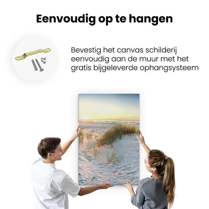 Canvas schilderij ophangen Strand En Duinen Tijdens Zonsondergang