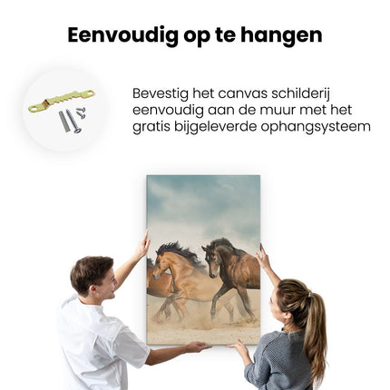 Canvas schilderij ophangen Drie Bruine Paarden