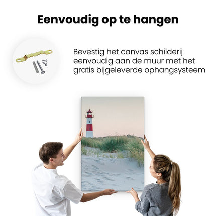 Canvas schilderij ophangen Strand En Duinen Met Een Vuurtoren