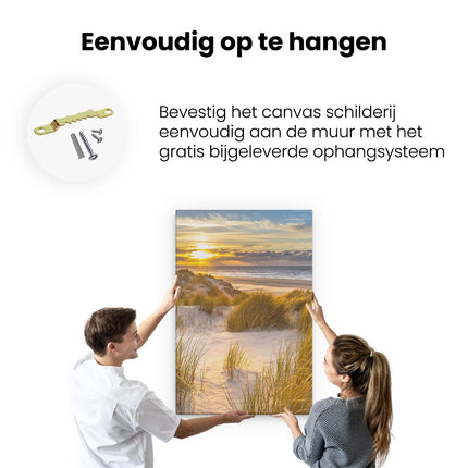 Canvas schilderij ophangen Strand En Duinen Tijdens Zonsondergang