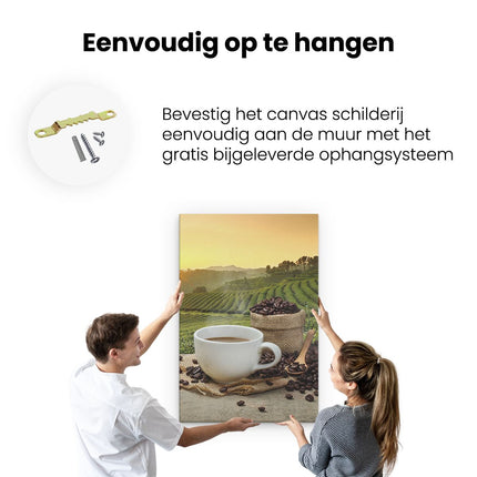 Canvas schilderij ophangen Kopje Koffie Op Een Plantage Achtergrond6