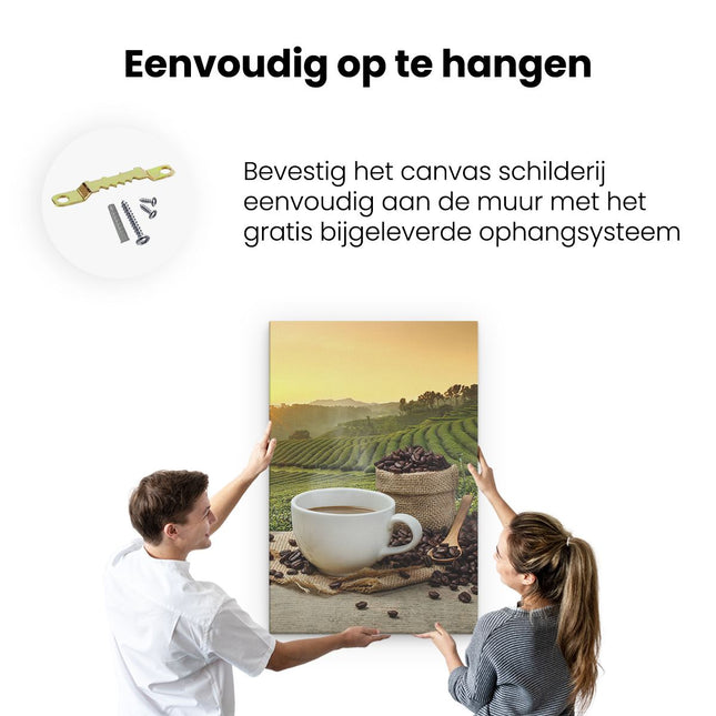 Canvas schilderij ophangen Kopje Koffie Op Een Plantage Achtergrond6