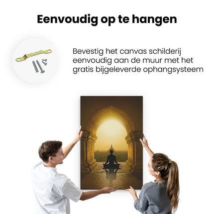 Canvas schilderij ophangen Man Doet Yoga In Een Boeddha Tempel