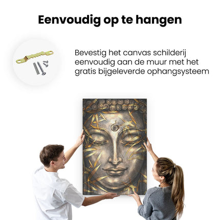 Canvas schilderij ophangen Boeddha Beeld Met Gouden Bladeren