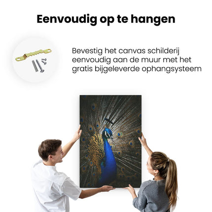 Canvas schilderij ophangen Blauwe Pauw Met Grote Veren