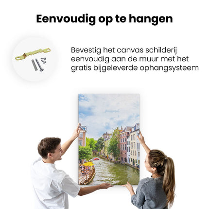 Canvas schilderij ophangen Huizen Aan De Oudegracht In Utrecht