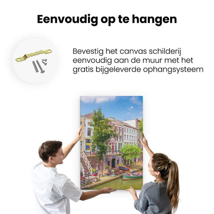 Canvas schilderij ophangen Huisjes Aan De Oudegracht In Utrecht