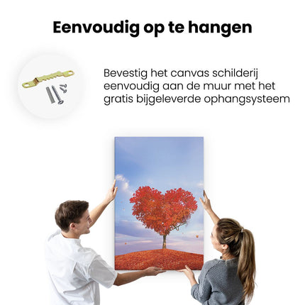 Canvas schilderij ophangen Rode Liefde Boom In Een Hart Vorm