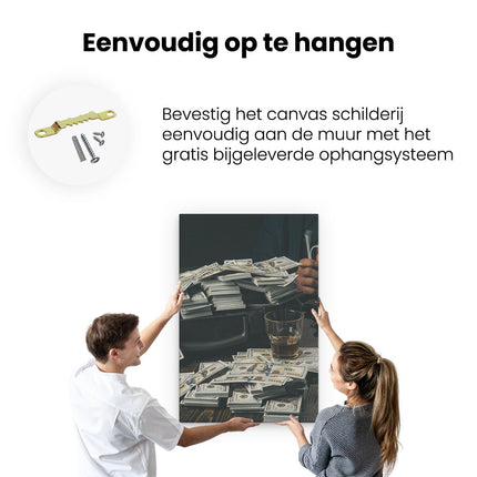 Canvas schilderij ophangen Dollar Geld Briefjes Op Tafel Van De Maffia