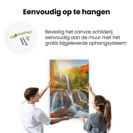 Canvas schilderij ophangen Waterval In De Herfst Kleuren