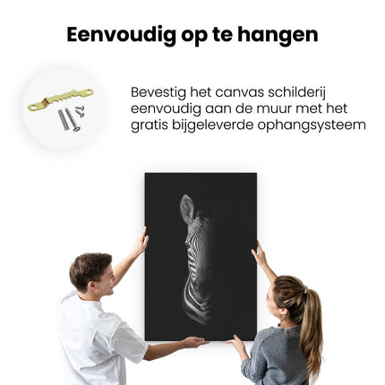 Canvas schilderij ophangen Halve Zebra - Zwart Wit