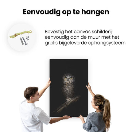 Canvas schilderij ophangen Uil Op Een Tak In De Nacht