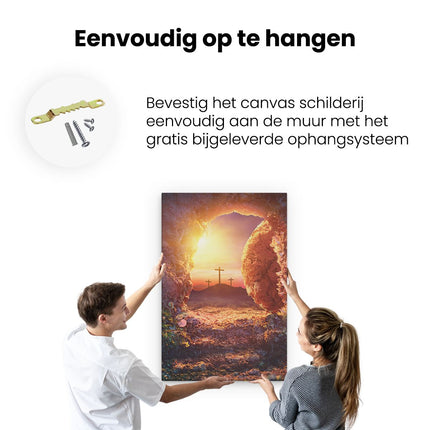 Canvas schilderij ophangen Kruisiging bij Zonsopgang - Opstanding Jezus