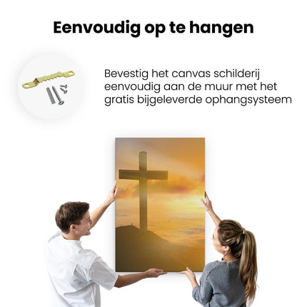 Canvas schilderij ophangen Kruis van Jezus Christus bij Zonsondergang