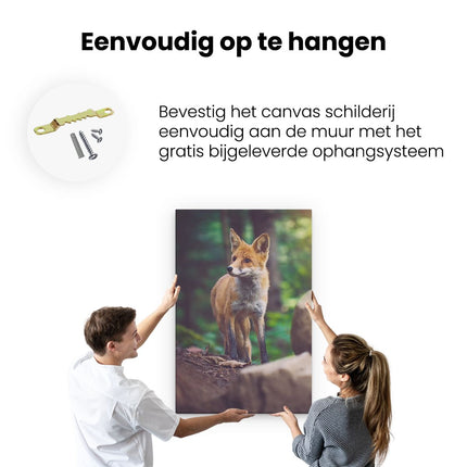 Canvas schilderij ophangen Vos in het Bos bij Stenen