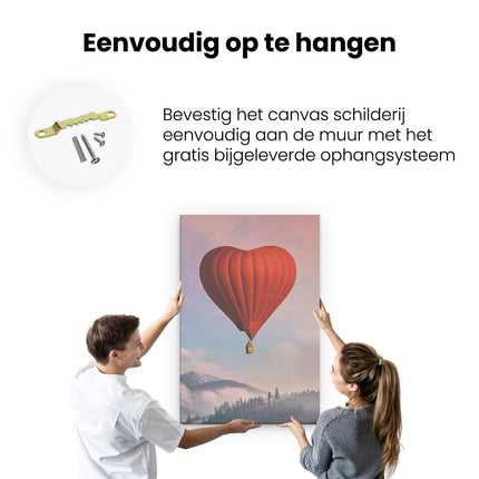 Canvas schilderij ophangen Luchtballon in de Vorm van een Hart