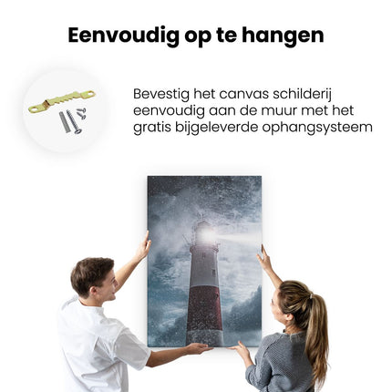 Canvas schilderij ophangen Vuurtoren tijdens de Regen Storm