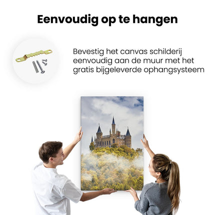 Canvas schilderij ophangen Kasteel op de Berg in het Bos