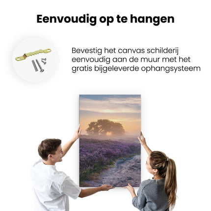 Canvas schilderij ophangen Pad in de Weide van de Veluwe