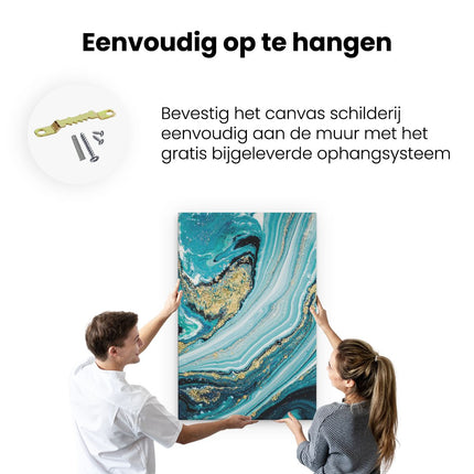 Canvas schilderij ophangen Abstracte Luxe Kunst in het Blauw met Goud