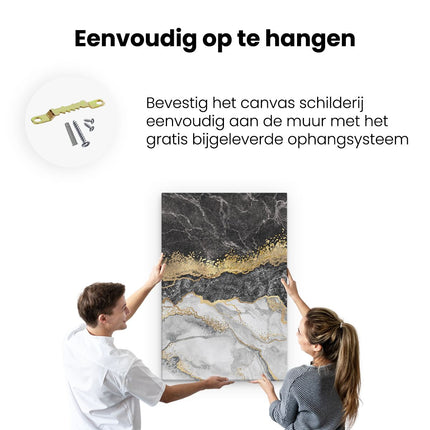 Canvas schilderij ophangen Abstracte Kunst - Zwart met Witte Marmer