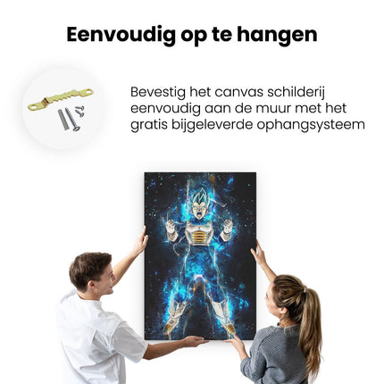 Canvas schilderij ophangen Anime Karakter Vegeta in het Blauw