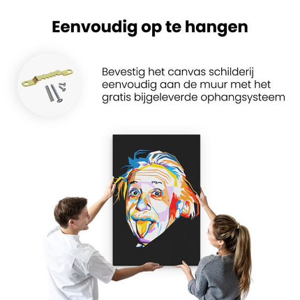 Canvas schilderij ophangen Albert Einstein in Abstracte Kleuren