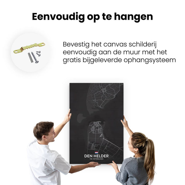Canvas schilderij ophangen Stadskaart Den Helder in het Zwart