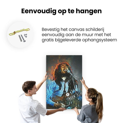 Canvas schilderij ophangen Bob Marley met zijn Gitaar