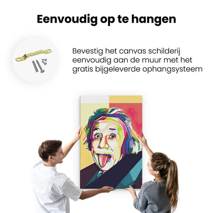 Canvas schilderij ophangen Albert Einstein in Abstracte Kleuren