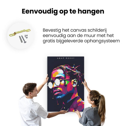 Canvas schilderij ophangen Rapper A$AP Rocky in Abstracte Kleuren