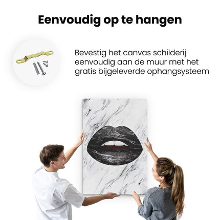 Canvas schilderij ophangen Zwarte Lippen op een Wit Achtergrond