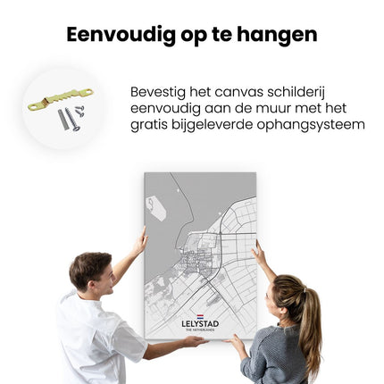 Canvas schilderij ophangen Stadskaart Lelystad in het Wit
