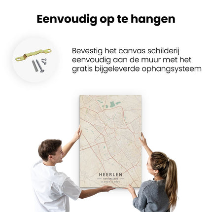 Canvas schilderij ophangen Stadskaart Heerlen in Beige 