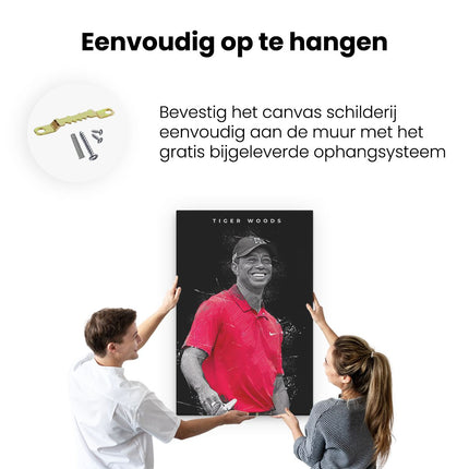 Canvas schilderij ophangen Golfer Tiger Woods Lachend