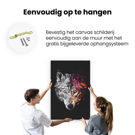 Canvas schilderij ophangen Wolf in Geometrische Vormen