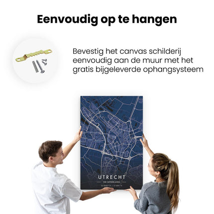 Canvas schilderij ophangen Stadskaart Utrecht in het Blauw en Wit