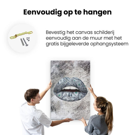 Canvas schilderij ophangen Dollar Lippen 