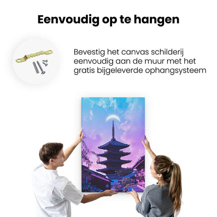 Canvas schilderij ophangen Japanse Tempel met een Halve Maan