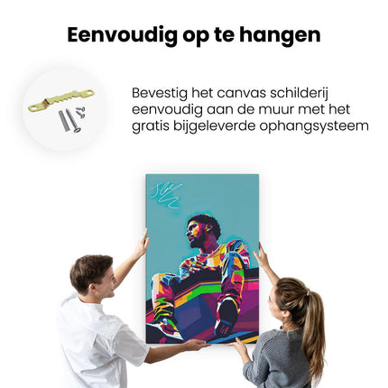 Canvas schilderij ophangen J Cole in Abstracte Kleuren