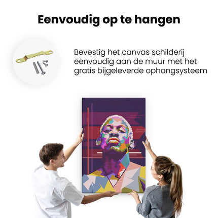 Canvas schilderij ophangen Dennis Rodman in Abstracte Kleuren