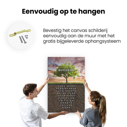 Canvas schilderij ophangen Success Motivatie Tekst op een Boom - Motivatie