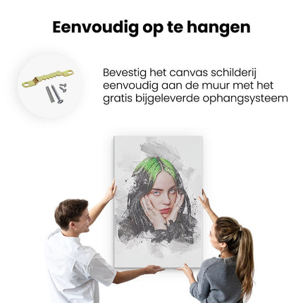 Canvas schilderij ophangen Billie Eilish met Groen Haar