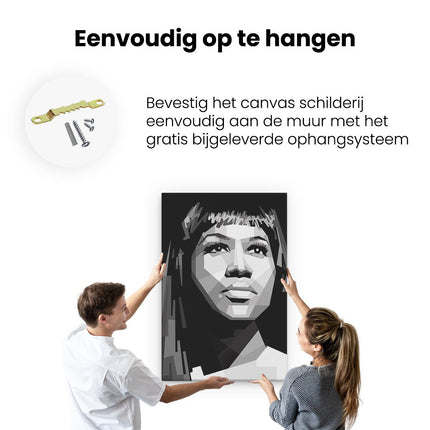 Canvas schilderij ophangen Aretha Franklin in het Zwart Wit