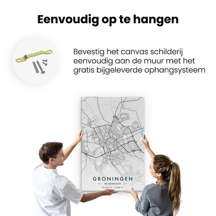 Canvas schilderij ophangen Stadskaart Groningen in het Grijs