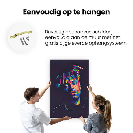 Canvas schilderij ophangen Juice Wrld in Abstracte Kleuren