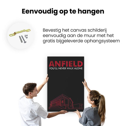 Canvas schilderij ophangen Liverpool Anfield You'll Never Walk Alone Tekst