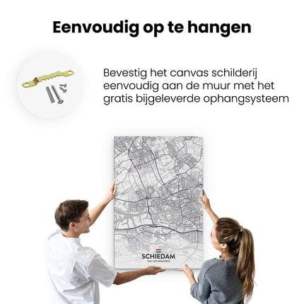 Canvas schilderij ophangen Stadskaart Schiedam in het Wit